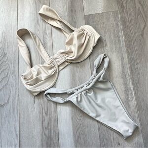 Belle Swim Bikini underwire balconette cheeky brazillian womens Cream Gray large